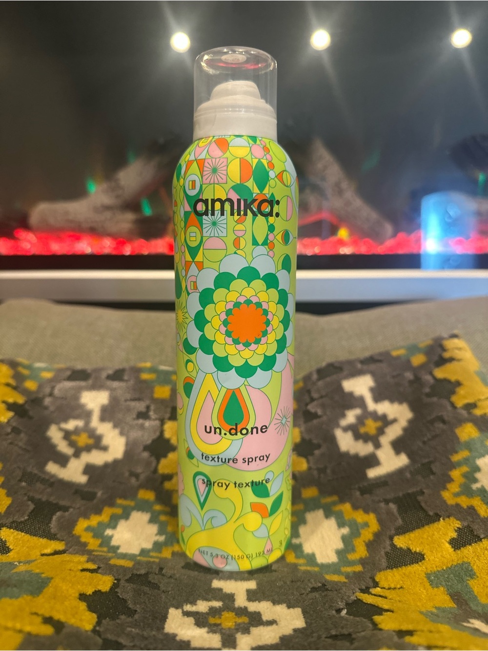 amika Un.Done Texture Spray - Green, Yellow, Pink Patterned Can